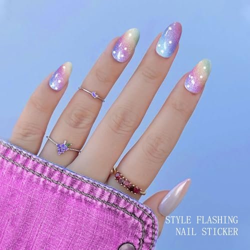 JMEOWIO Rainbow Glitter Semi-Cured Gel Nail Strips – UV/LED Nail Art Stickers - görsel 8