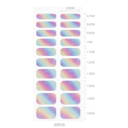 JMEOWIO Rainbow Glitter Semi-Cured Gel Nail Strips – UV/LED Nail Art Stickers