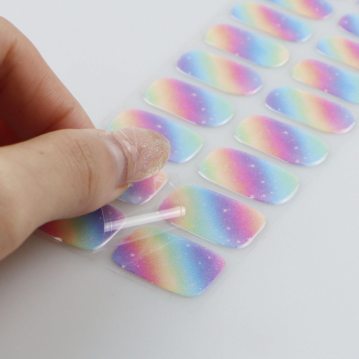 JMEOWIO Rainbow Glitter Semi-Cured Gel Nail Strips – UV/LED Nail Art Stickers - görsel 9