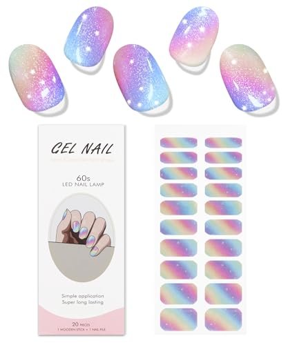JMEOWIO Rainbow Glitter Semi-Cured Gel Nail Strips – UV/LED Nail Art Stickers - görsel 4