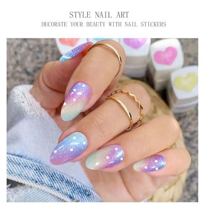 JMEOWIO Rainbow Glitter Semi-Cured Gel Nail Strips – UV/LED Nail Art Stickers