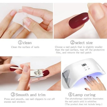 JMEOWIO Gel Nail Stickers White Flower Light Green Semi Cured Gel Nail Strips Wraps UV/LED Nails Art Design Decoration Accessories Avelisse