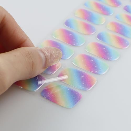 JMEOWIO Rainbow Glitter Semi-Cured Gel Nail Strips – UV/LED Nail Art Stickers - görsel 10