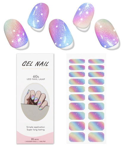 JMEOWIO Rainbow Glitter Semi-Cured Gel Nail Strips – UV/LED Nail Art Stickers