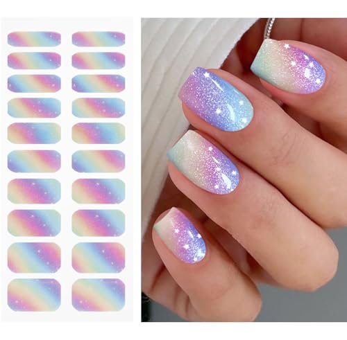 JMEOWIO Rainbow Glitter Semi-Cured Gel Nail Strips – UV/LED Nail Art Stickers - görsel 2