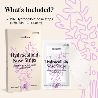 LivaClean 20 CT Nose Pore Strips – Hydrocolloid Nose Pimple Patch & Pore Cleansing Strips for Blackheads, Oil & Clogged Pores – Acne Treatment for Face & Skin Care