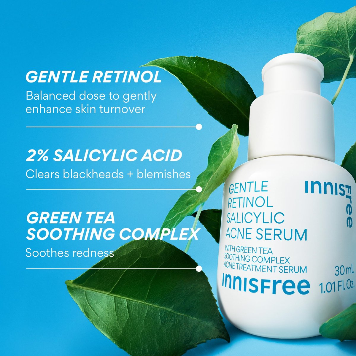 innisfree Gentle Retinol Salicylic Acne Serum - Korean Face Treatment for Blemishes & Clear Skin, 1.01 Fl Oz Avelisse