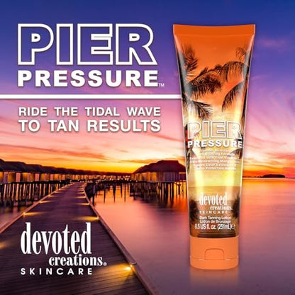 Devoted Creations Pier Pressure Transfer Resistant Vivid Bronzing Ultra-Moisturizing Dark Tanning Lotion, 8.5 Fl Oz