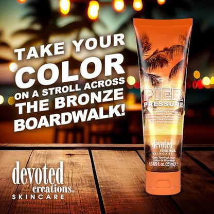 Devoted Creations Pier Pressure Transfer Resistant Vivid Bronzing Ultra-Moisturizing Dark Tanning Lotion, 8.5 Fl Oz