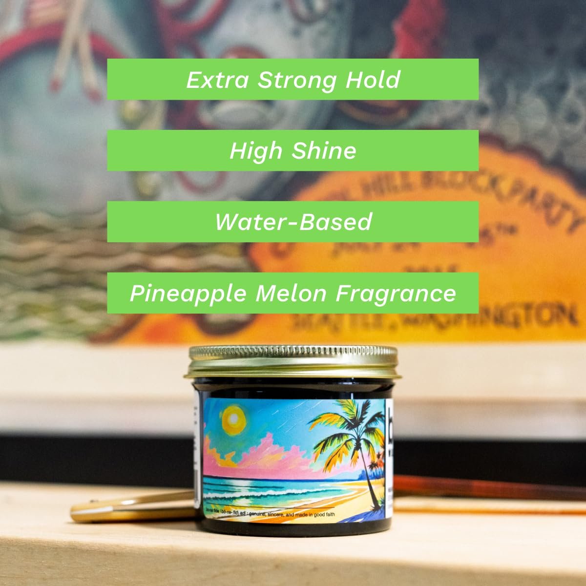 Bona Fide Pomade Summer Edition - Extra-Strong Hold, High Shine, Water-Based, Pineapple Melon Scent, 4 oz Avelisse