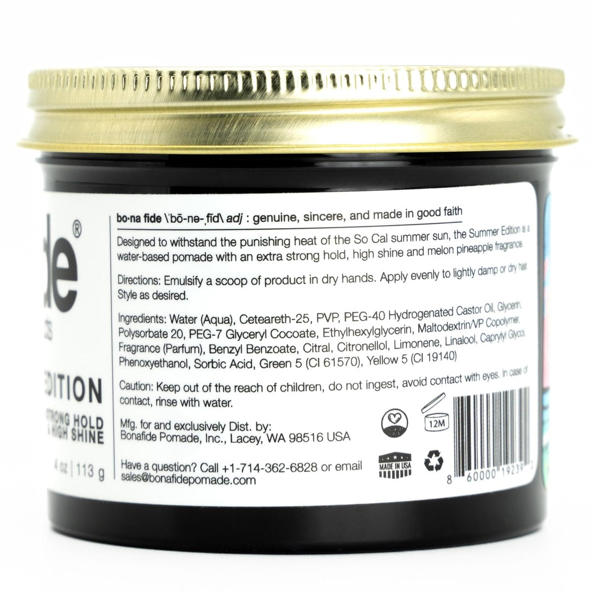 Bona Fide Pomade Summer Edition - Extra-Strong Hold, High Shine, Water-Based, Pineapple Melon Scent, 4 oz Avelisse