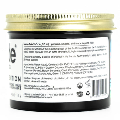 Bona Fide Pomade Summer Edition - Extra-Strong Hold, High Shine, Water-Based, Pineapple Melon Scent, 4 oz Avelisse