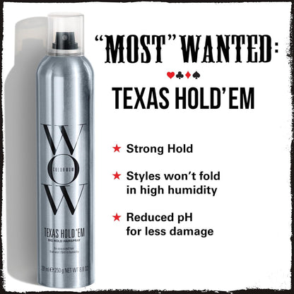 COLOR WOW Texas Hold 'Em Big Hold Hairspray - Extra Firm Hold, Heat & UV Protection, Anti-Humidity, No Crunch or Flake, Brushable Finish, 8.8 Fl Oz Avelisse