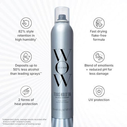 COLOR WOW Texas Hold 'Em Big Hold Hairspray - Extra Firm Hold, Heat & UV Protection, Anti-Humidity, No Crunch or Flake, Brushable Finish, 8.8 Fl Oz Avelisse