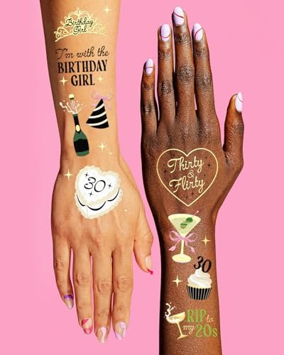 xo, Fetti 30th Birthday Temporary Tattoos – 50 Gold Foil Pcs | Dirty Thirty Party Favor & Cocktail Accessory - görsel 5