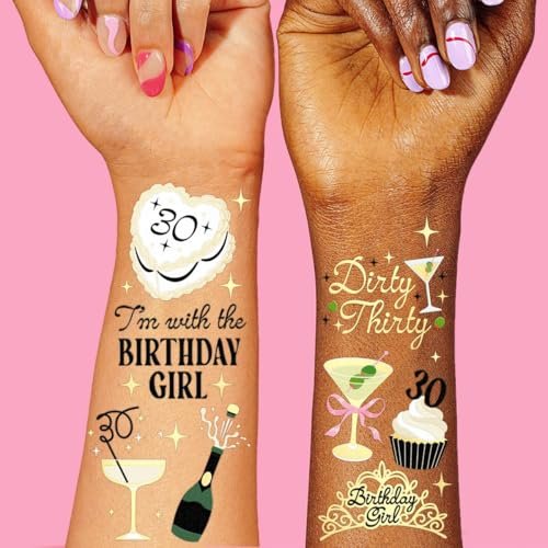 xo, Fetti 30th Birthday Temporary Tattoos – 50 Gold Foil Pcs | Dirty Thirty Party Favor & Cocktail Accessory - görsel 1