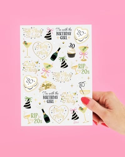 xo, Fetti 30th Birthday Temporary Tattoos – 50 Gold Foil Pcs | Dirty Thirty Party Favor & Cocktail Accessory - görsel 9