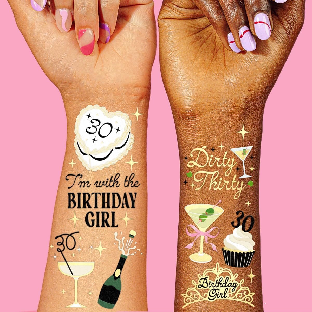 xo, Fetti 30th Birthday Temporary Tattoos – 50 Gold Foil Pcs | Dirty Thirty Party Favor & Cocktail Accessory - görsel 2