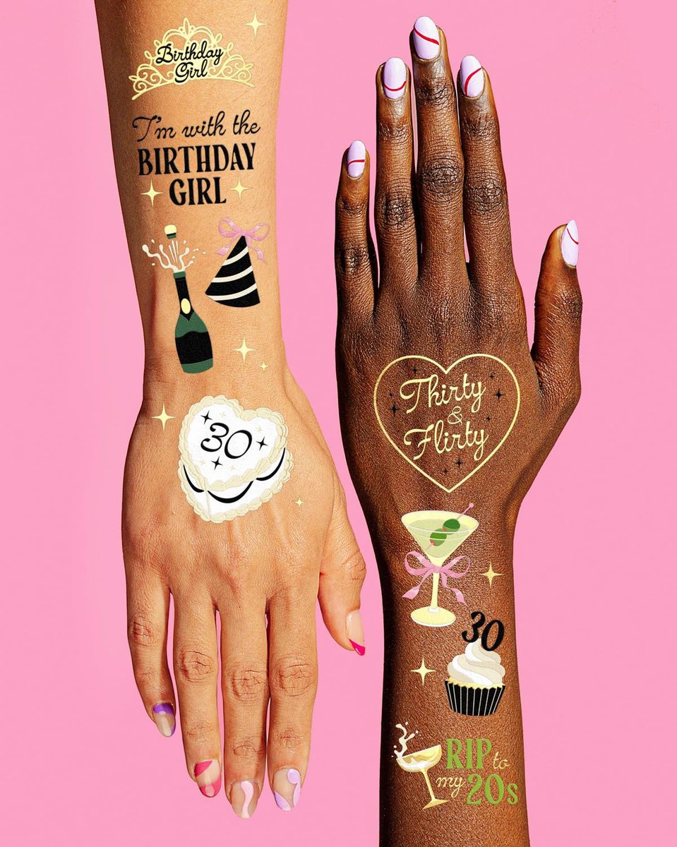 xo, Fetti 30th Birthday Temporary Tattoos – 50 Gold Foil Pcs | Dirty Thirty Party Favor & Cocktail Accessory - görsel 6