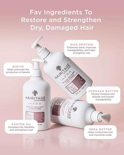 Hairitage Biotin Damage Repair Shampoo and Conditioner Set - Thickening + Volumizing - Biotin, Castor Oil & Rice Protein - Sulfate Free & Color Safe - For Dry, Damaged, Curly Hair - 13 Fl Oz Each Avelisse