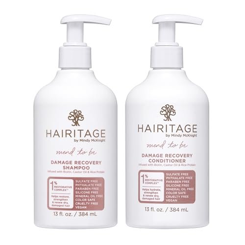 Hairitage Biotin Damage Repair Shampoo and Conditioner Set - Thickening + Volumizing - Biotin, Castor Oil & Rice Protein - Sulfate Free & Color Safe - For Dry, Damaged, Curly Hair - 13 Fl Oz Each Avelisse