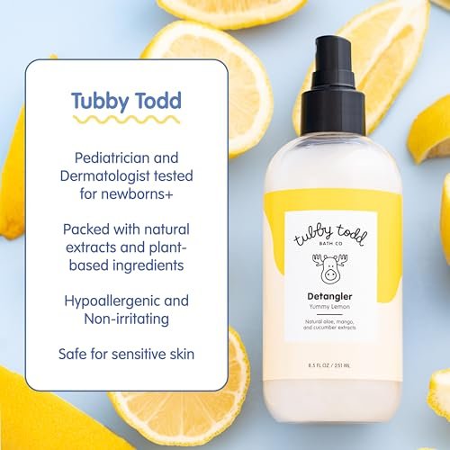 TUBBY TODD Hair Detangler Spray for Kids - Gentle Detangling Spray with Baobab & Coconut Oil - Moisturizing Kids Hair Detangler - 8.5oz, 2 Pack - Lemon Crème Avelisse