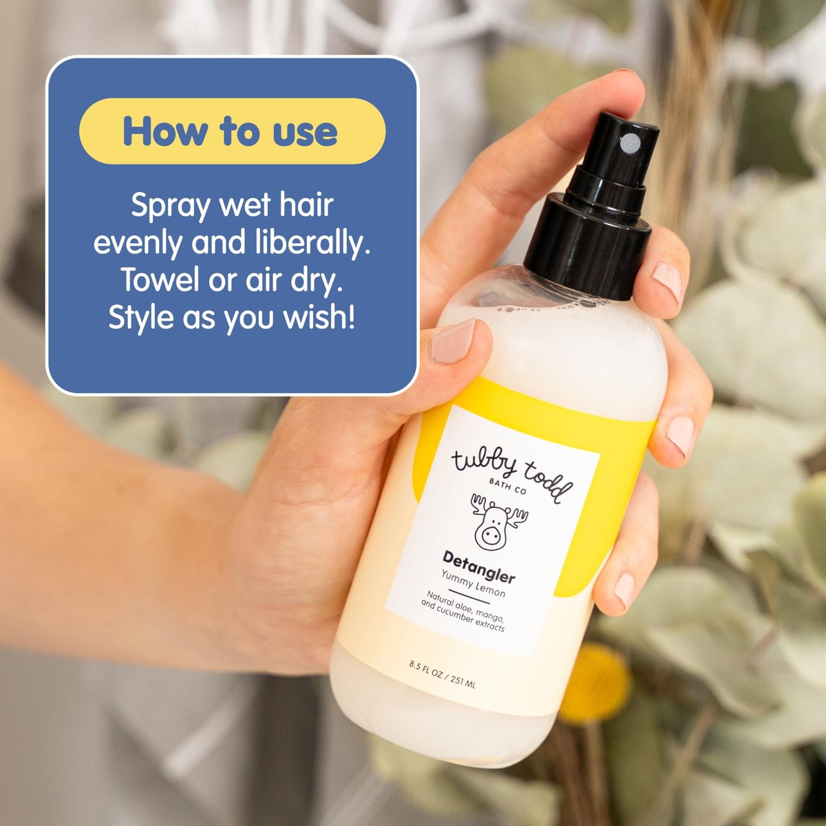 TUBBY TODD Hair Detangler Spray for Kids - Gentle Detangling Spray with Baobab & Coconut Oil - Moisturizing Kids Hair Detangler - 8.5oz, 2 Pack - Lemon Crème Avelisse