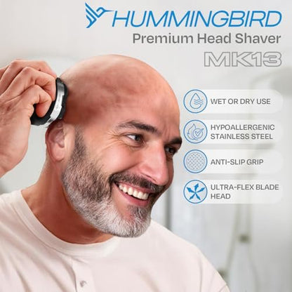 HUMMINGBIRD MK13 Premium Head Shaver for Men - 7 Blade Electric Razor, Cordless USB-C Rechargeable, Wet & Dry, LED Display, Travel Case Avelisse