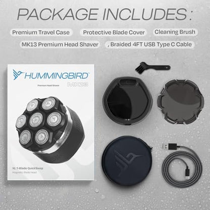 HUMMINGBIRD MK13 Premium Head Shaver for Men - 7 Blade Electric Razor, Cordless USB-C Rechargeable, Wet & Dry, LED Display, Travel Case Avelisse