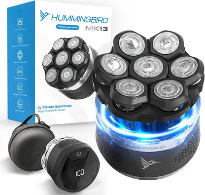 HUMMINGBIRD MK13 Premium Head Shaver for Men - 7 Blade Electric Razor, Cordless USB-C Rechargeable, Wet & Dry, LED Display, Travel Case Avelisse