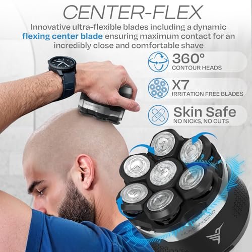 HUMMINGBIRD MK13 Premium Head Shaver for Men - 7 Blade Electric Razor, Cordless USB-C Rechargeable, Wet & Dry, LED Display, Travel Case Avelisse
