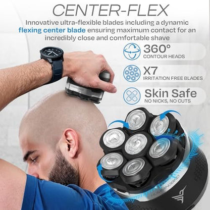 HUMMINGBIRD MK13 Premium Head Shaver for Men - 7 Blade Electric Razor, Cordless USB-C Rechargeable, Wet & Dry, LED Display, Travel Case Avelisse