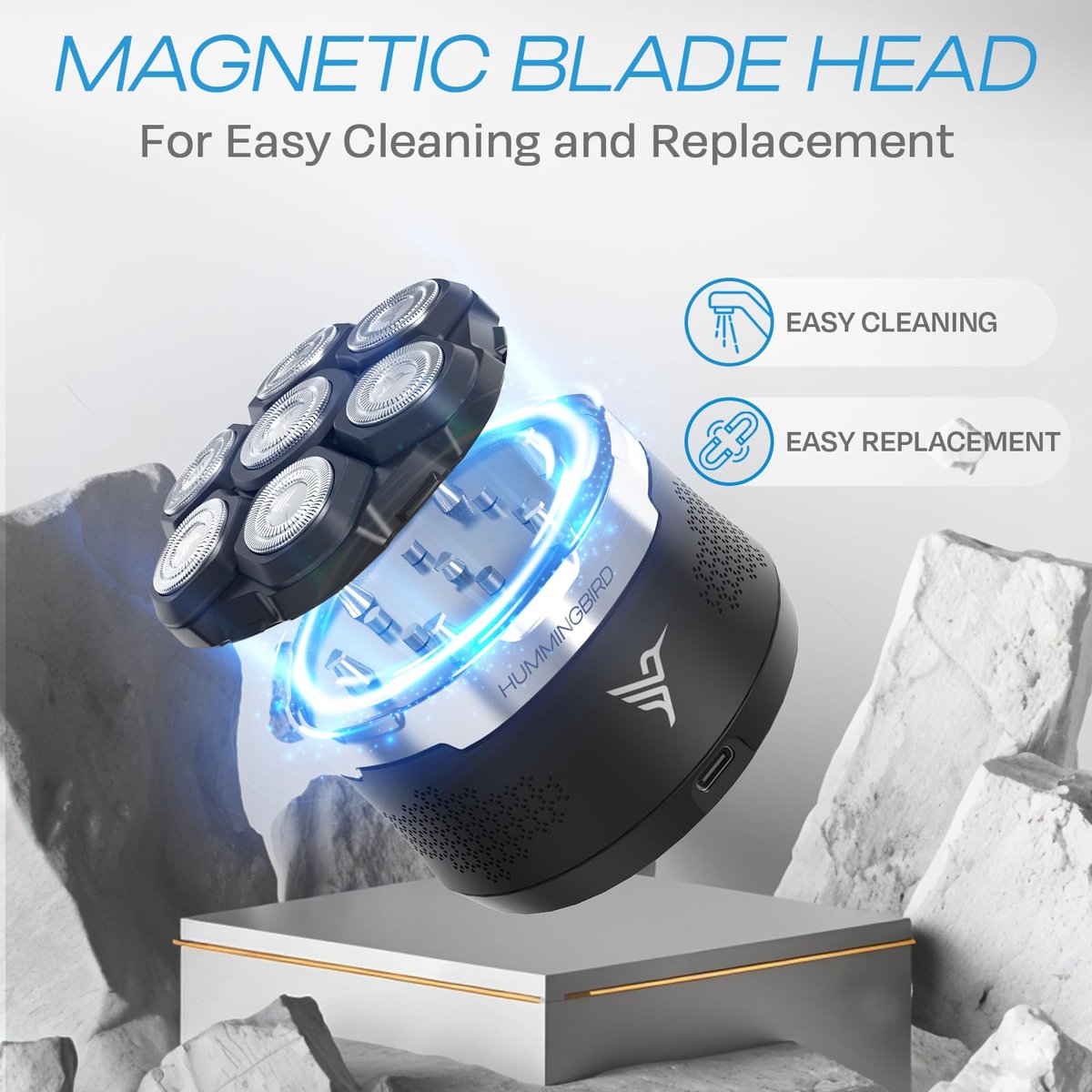 HUMMINGBIRD MK13 Premium Head Shaver for Men - 7 Blade Electric Razor, Cordless USB-C Rechargeable, Wet & Dry, LED Display, Travel Case Avelisse