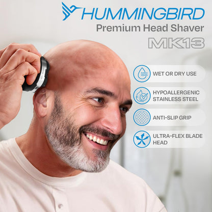 HUMMINGBIRD MK13 Premium Head Shaver for Men - 7 Blade Electric Razor, Cordless USB-C Rechargeable, Wet & Dry, LED Display, Travel Case Avelisse