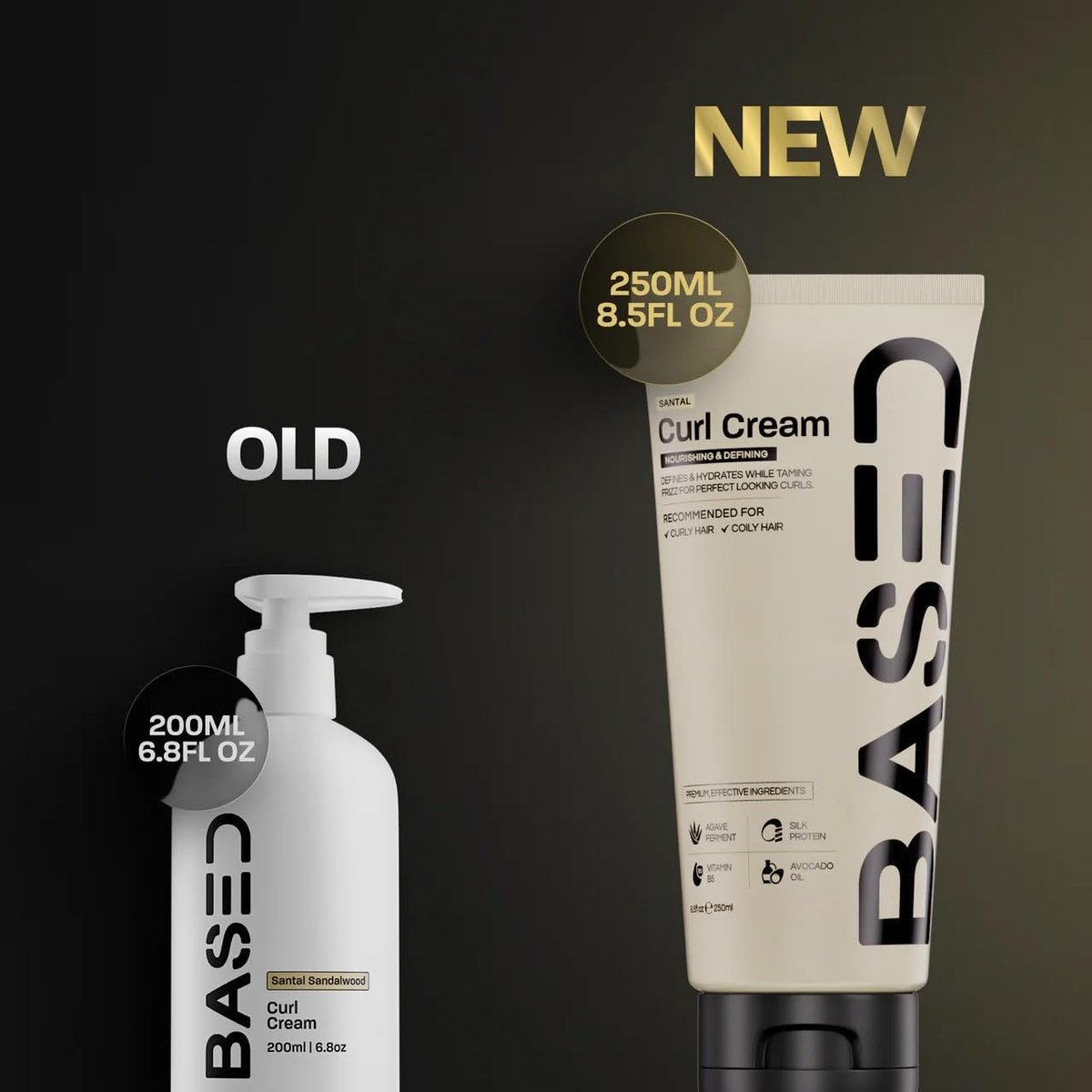 BASED Curl Cream for Men – Curl Defining Cream for Curly Hair, Medium Hold, Hydrates & Nourishes with Agave, Silk Protein & Castor Oil, No Harsh Chemicals, 8.5 oz Avelisse
