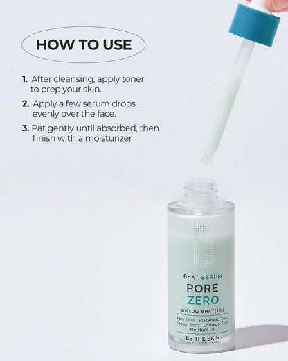 BE THE SKIN Pore Zero BHA Exfoliating Serum (30ml) - Natural Willow Bark BHA + AHA for Clogged Pores & Blackheads, Cica Soothing for Oily Sensitive Skin Avelisse