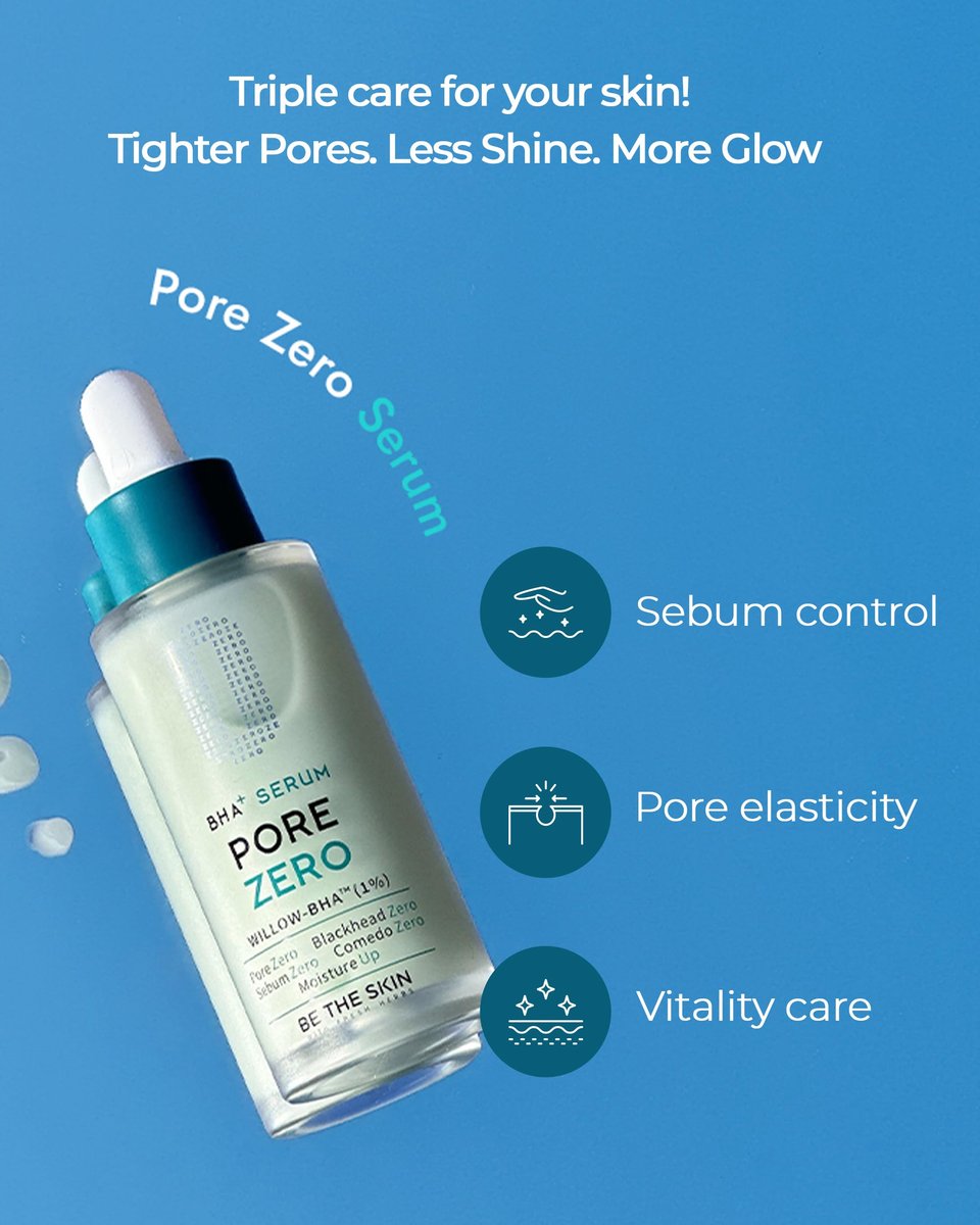 BE THE SKIN Pore Zero BHA Exfoliating Serum (30ml) - Natural Willow Bark BHA + AHA for Clogged Pores & Blackheads, Cica Soothing for Oily Sensitive Skin Avelisse