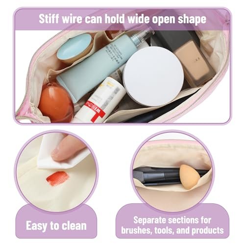 Ms. Pen Aesthetic Quilted Makeup Bag for Women - Pink Puffy Padded Cosmetic Pouch - görsel 6