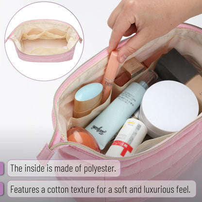Ms. Pen Aesthetic Quilted Makeup Bag for Women - Pink Puffy Padded Cosmetic Pouch