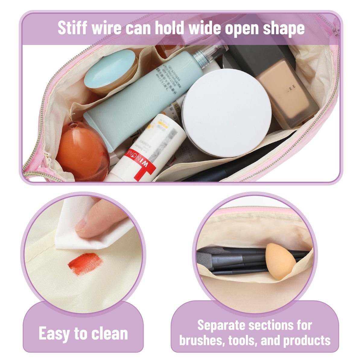 Ms. Pen Aesthetic Quilted Makeup Bag for Women - Pink Puffy Padded Cosmetic Pouch - görsel 5