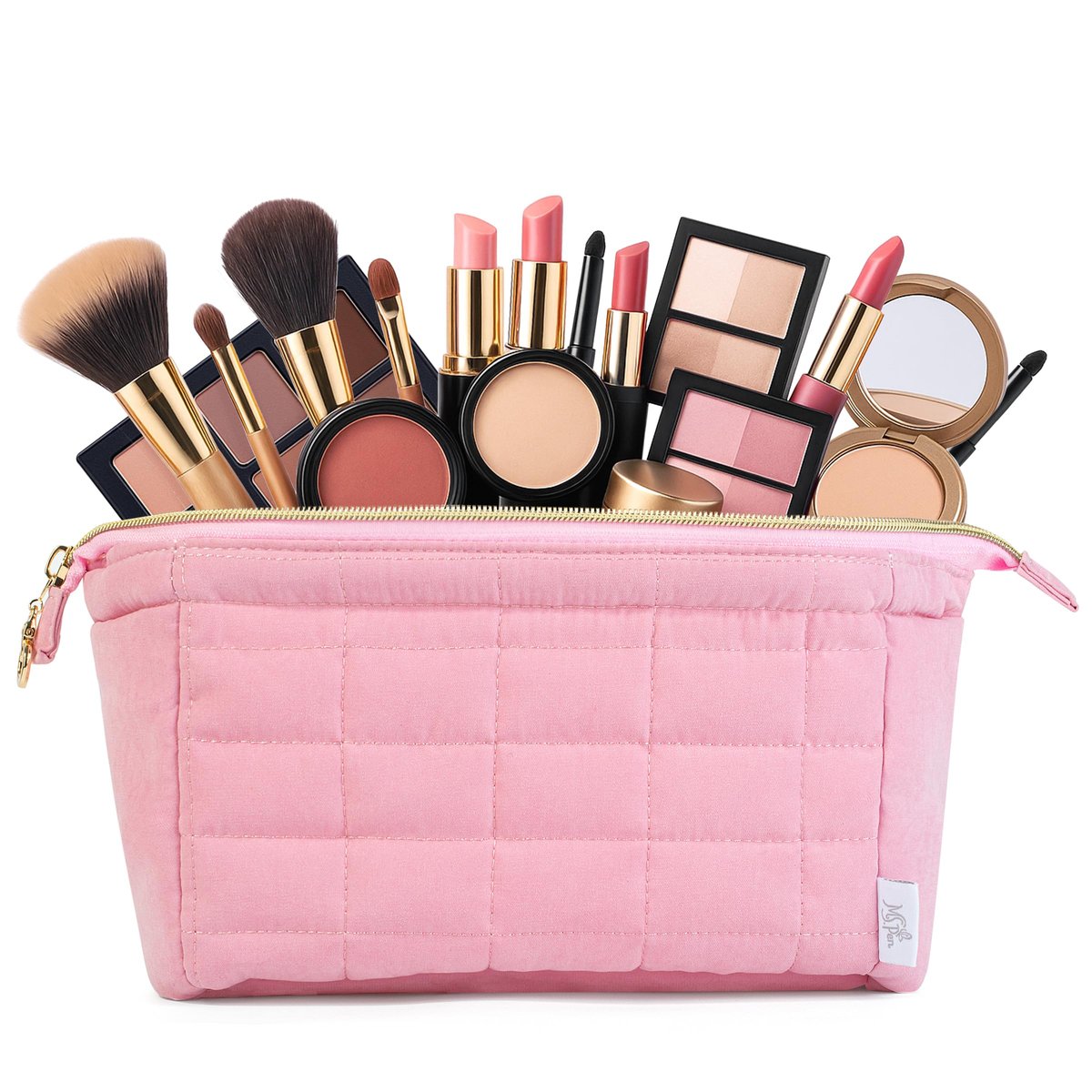 Ms. Pen Aesthetic Quilted Makeup Bag for Women - Pink Puffy Padded Cosmetic Pouch - görsel 15