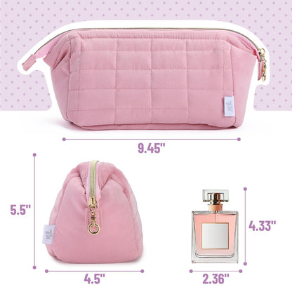 Ms. Pen Aesthetic Quilted Makeup Bag for Women - Pink Puffy Padded Cosmetic Pouch