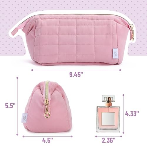 Ms. Pen Aesthetic Quilted Makeup Bag for Women - Pink Puffy Padded Cosmetic Pouch - görsel 4