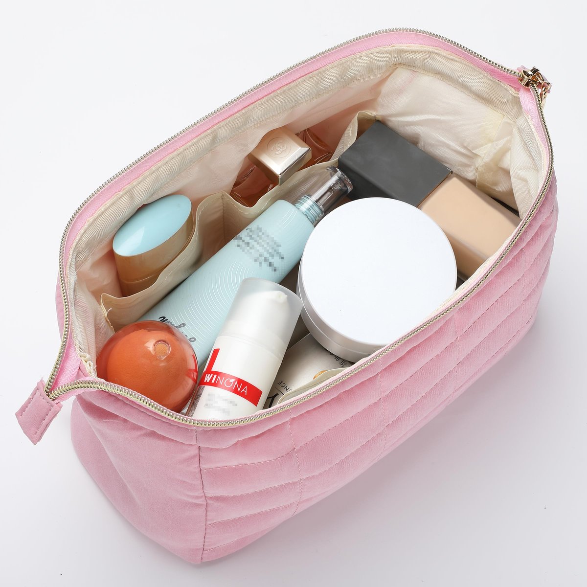 Ms. Pen Aesthetic Quilted Makeup Bag for Women - Pink Puffy Padded Cosmetic Pouch - görsel 17