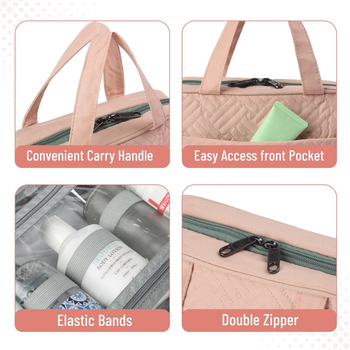 Ms. Pen Travel Toiletry Bag Organizer - Baby Pink, Water-Resistant Hanging Toiletry Bag for Women and Men - görsel 10