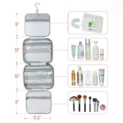 Ms. Pen Travel Toiletry Bag Organizer - Baby Pink, Water-Resistant Hanging Toiletry Bag for Women and Men - görsel 5