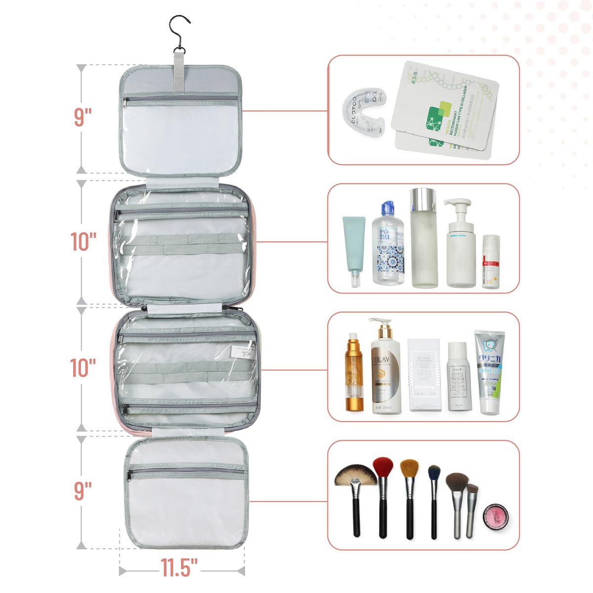 Ms. Pen Travel Toiletry Bag Organizer - Baby Pink, Water-Resistant Hanging Toiletry Bag for Women and Men - görsel 6