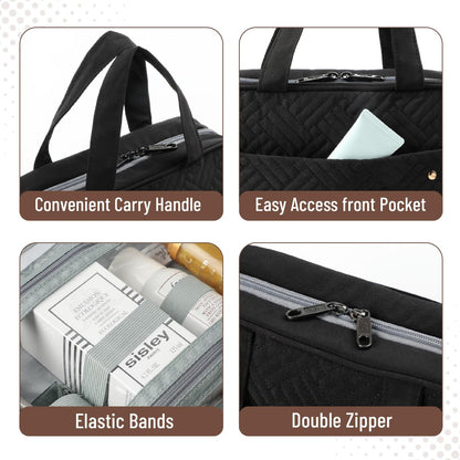 Ms. Pen Travel Toiletry Bag Organizer - Black, Water-Resistant Makeup Bag with Hanging Hook