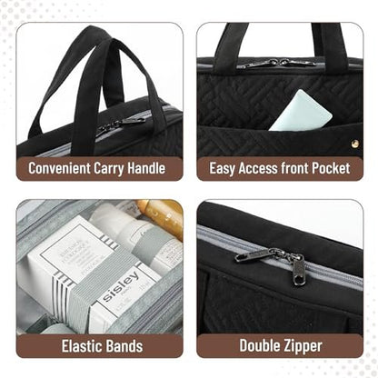 Ms. Pen Travel Toiletry Bag Organizer - Black, Water-Resistant Makeup Bag with Hanging Hook