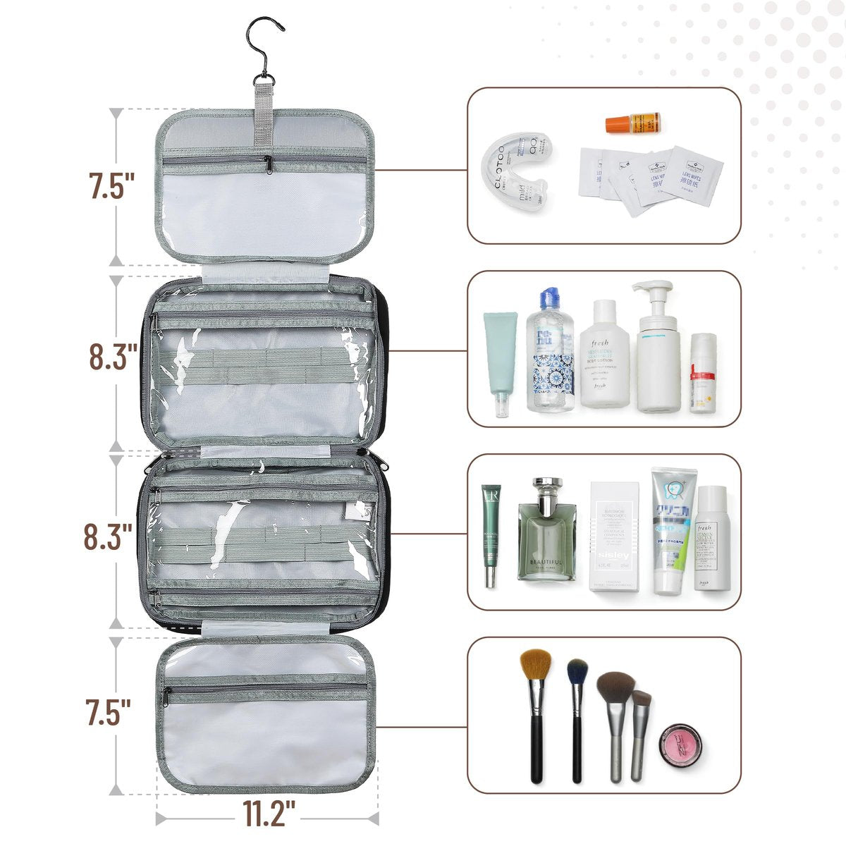 Ms. Pen Travel Toiletry Bag Organizer - Black, Water-Resistant Makeup Bag with Hanging Hook - görsel 5